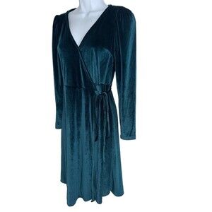 Baltic Born Green Velvet Wrap Dress Knee Length Women Size Small